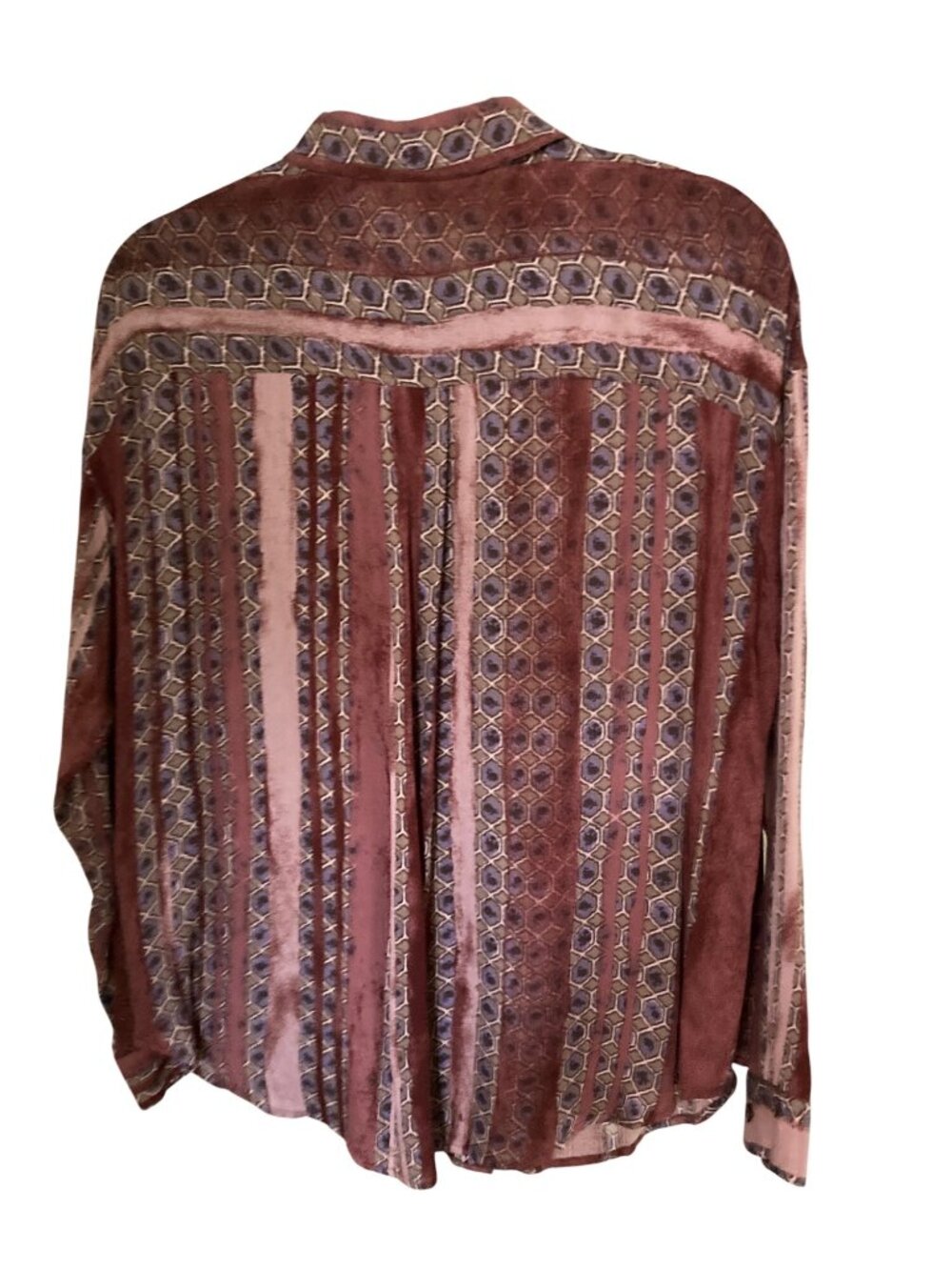 Doe & Rae Red & Purple Abstract Printed Button Down Blouse Small  EUC
